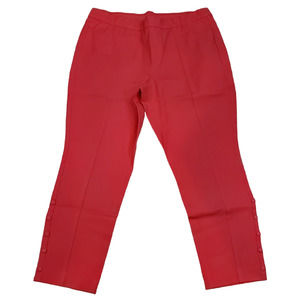 Isaac Mizrahi Stretch Ankle Pants w/ Faux Button Hem Passion Fruit Petite 16